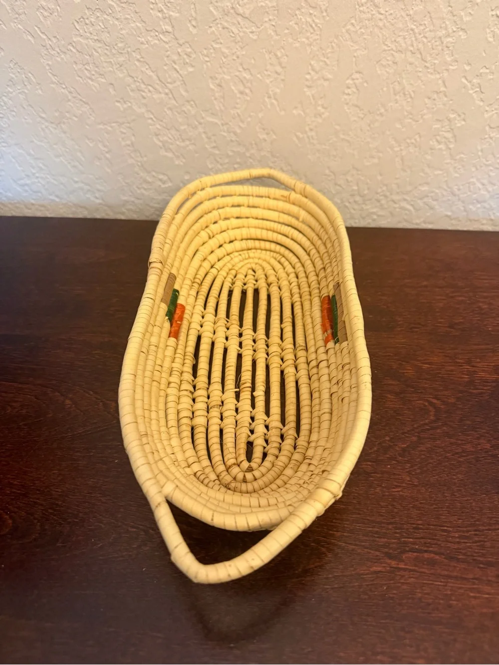 Vintage Handmade Sweetgrass Bread Serving Basket Woven Coil Loop Handles 14